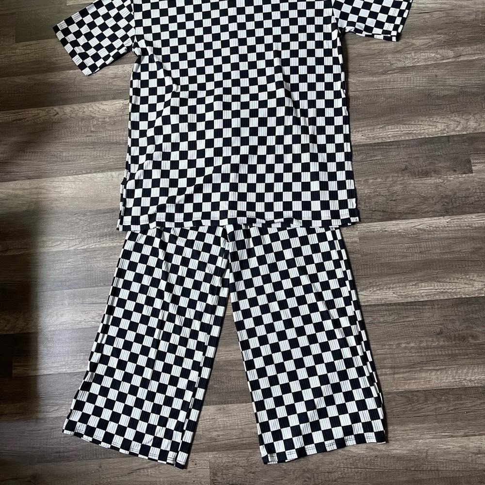 Dressed in LALA Black and White Checkered Pajama Set